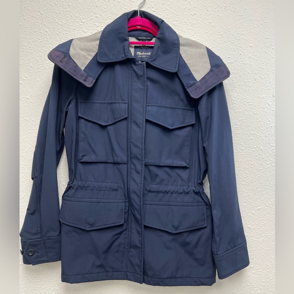 Madewell Hooded Jacket Utility Coat Navy Blue Military size small
